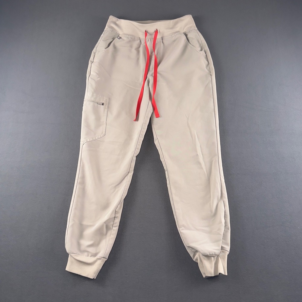 FIGS Zamora Jogger Scrub Pants Women Small Beige Red Drawstring W22SW2012P